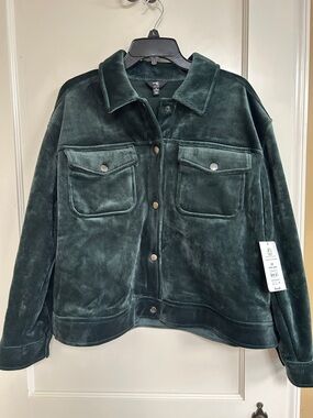 Womens 1 X (16W-18W)) terra & sky Dark Green Cropped Corduroy Jacket-NWT